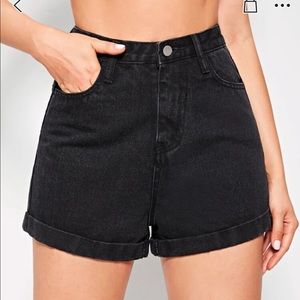 Solid Rolled denim high waisted shorts